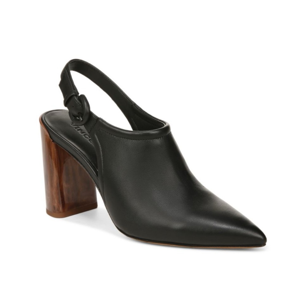 Vince Black Leather Heeled Mules - Picture 2 of 5